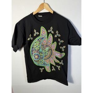 Mexican Huichol Sun Moon Graphic T Shirt Black One Size Festival Boho Art